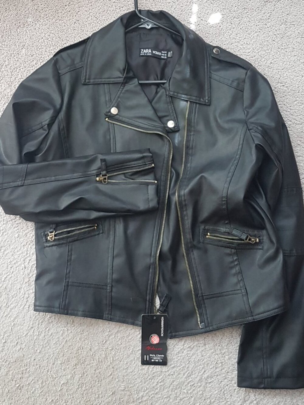 Zara Vegan Leather Cropped Moto Jacket